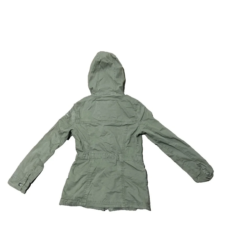 Aeropostale Girls Utility Jacket Size M Army Green Hooded‎ Zip Drawstring